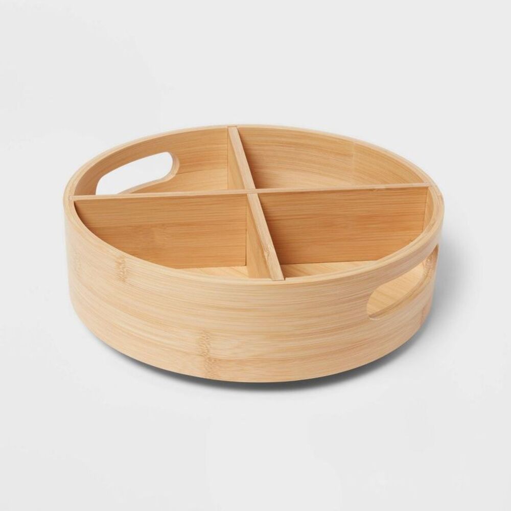 Brightroom - Bamboo 4 Compartment Lazy Susan Turntable with Div Yellow